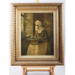 A 19th century oleograph laid on canvas, Continental lacemaker, 15 1/2" x 12", in gilt frame, a