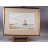 Alan whitehead: watercolours, estuary with Thames barges, 12 1/2" x 19 1/4", in gilt frame