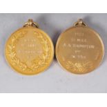 Two 9ct gold Interbank athletics medals, 27.8g