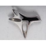 A Henning Keppel for Georg Jensen silver and black enamel abstract brooch