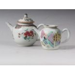 A Chinese teapot, decorated various verses, with cover formed as a saucer, 3 1/4" high, and a