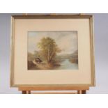 Copley Fielding?: watercolours, landscape with cattle and drover, 6 3/4" x 8 3/4", in gilt strip
