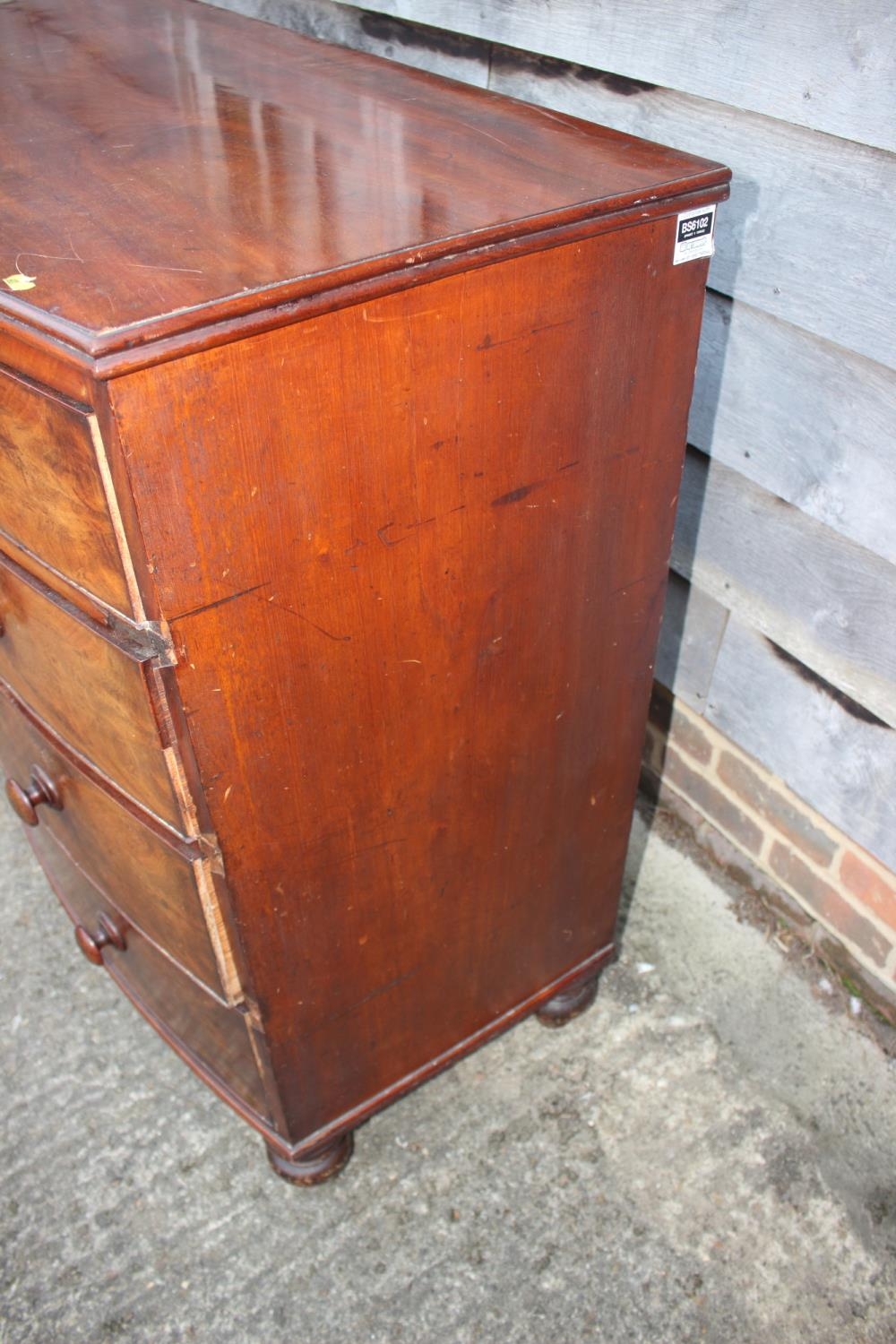 A 19th century figured mahogany bowfront chest of two short and three long graduated drawers with - Image 3 of 4