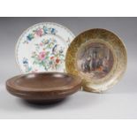 A Prattware dish, "The Truant", 9 1/2" dia, an Aynsley plate and a turned wooden bowl