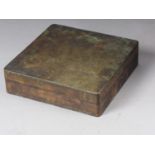 A Chinese brass ink box with engraved decoration, 7 3/4" square