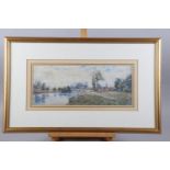 Claude Rowbotham: a watercolour landscape of Wallingford, 7 1/4" x 18 1/4", in gilt strip frame (