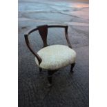 A walnut and ash showframe splat back low seat occasional chair, on cabriole supports