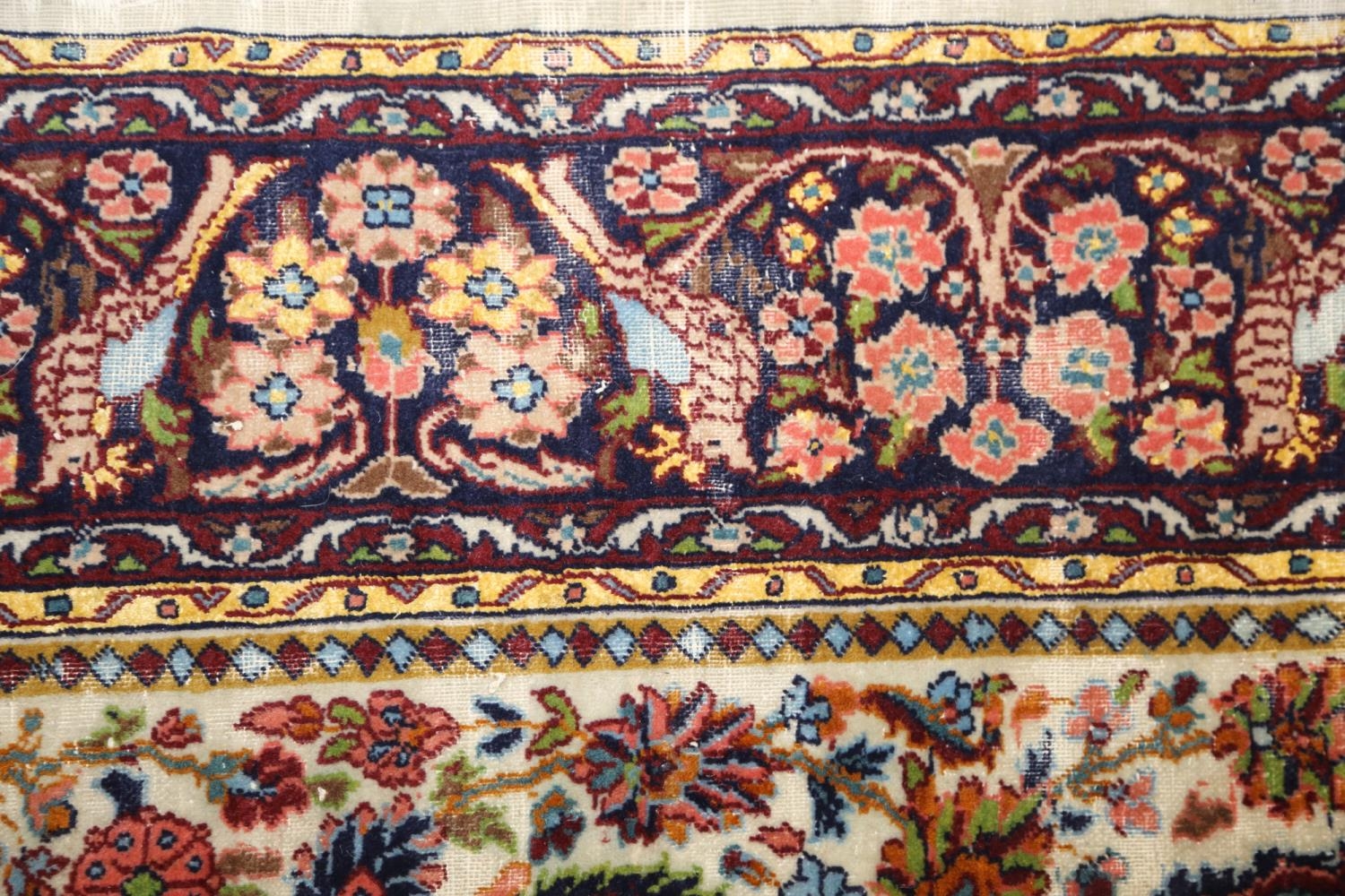 A Persian part silk pile tree and vase design rug on a light ground and multi-bordered in shades - Image 5 of 5
