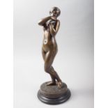 After Charles Augste Fraikin - A patinated bronze of Venus a la Colombe, 12 1/4" overall