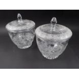 A pair of Meissen cut and wheel jars and covers, 10 1/2" high