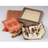 A tortoiseshell effect manicure set, nail buffer, an 1891 French Rosary book and other items