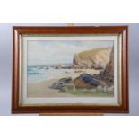 W E Croxford, 08: watercolours, coastal scene, 10 3/4" x 16 3/4", in maple frame