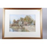 Fred Fitch: watercolours, hay wain and old cottage, 13 1/4" x 19 1/2", in gilt frame