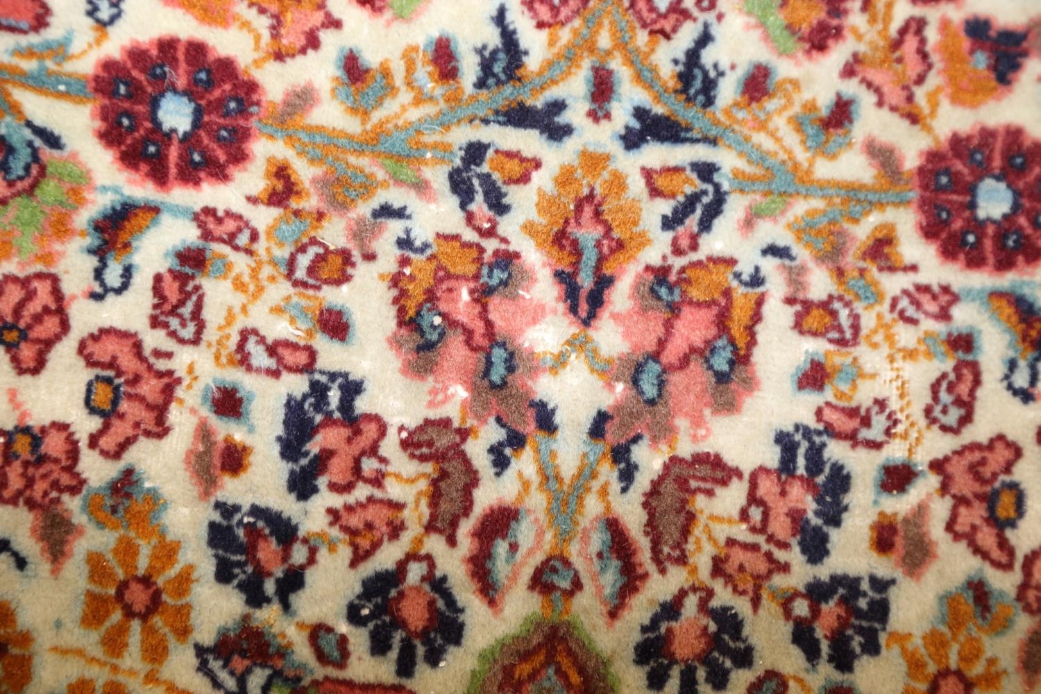 A Persian part silk pile tree and vase design rug on a light ground and multi-bordered in shades - Image 3 of 5