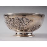A Woshing Chinese white metal chrysanthemum decorated bowl, 11.4oz troy approx 3"h x 6 1/2"dia