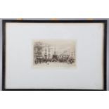 William Walcot: a signed etching, Piccadilly Circus, blind stamp dated 11/24, in strip frame, and