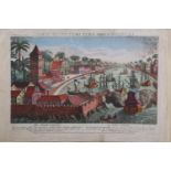 Bergmuller: an early 18th century hand-coloured engraving, Die Stadt Colombo harbour, unframed