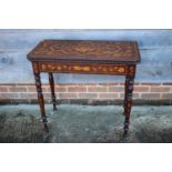 A walnut and floral marquetry card table, on turned supports, 33" wide
