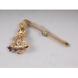 A 9ct gold and enamel Life Guards sweetheart brooch, 4.3g, and a yellow metal bar brooch