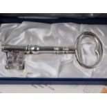 A silver presentation key with Jubilee hallmark, in box, 11.9oz troy gross