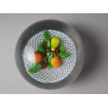 A Clichy? paperweight with fruit in a basket decoration, 3 1/4" dia