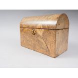 A 19th century burr walnut dome top stationery box, 9" wide