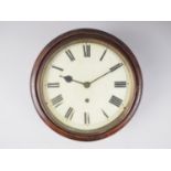 A late 19th century mahogany cased wall clock with circular painted dial and eight-day movement