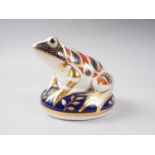 A Royal Crown Derby Imari frog paperweight with silver stopper, 3" high
