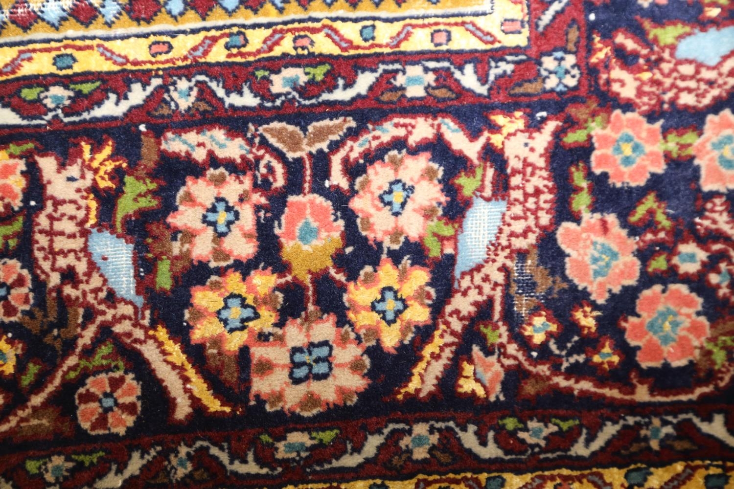 A Persian part silk pile tree and vase design rug on a light ground and multi-bordered in shades - Image 2 of 5