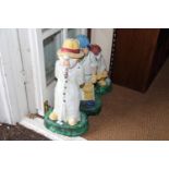 A set of six cast stone and painted cricketing figures, average 20" high