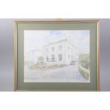 Simon Edwards: watercolours, a house, 12 1/4" x 15 1/2", in silvered strip frame, Robert Winter: