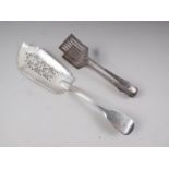 A pair of silver sandwich servers, and a silver fish slice, 8.4oz troy approx