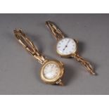 A lady's 18ct gold cased wristwatch with expanding 14ct bracelet (movement rusted) and a similar
