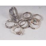 Ten silver and white metal rings, various, 0.9oz troy approx