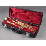 A Yamaha brass trumpet, in fitted case