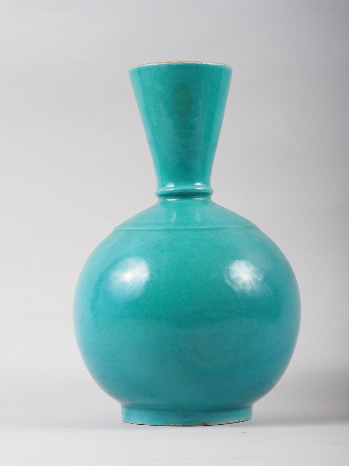 A Continental? green glazed monochrome vase, 9 1/2" high