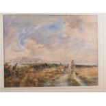 Theo Collier: watercolours, coastal scene with cart and figures, 14 1/2" x 19 1/4", in gilt frame