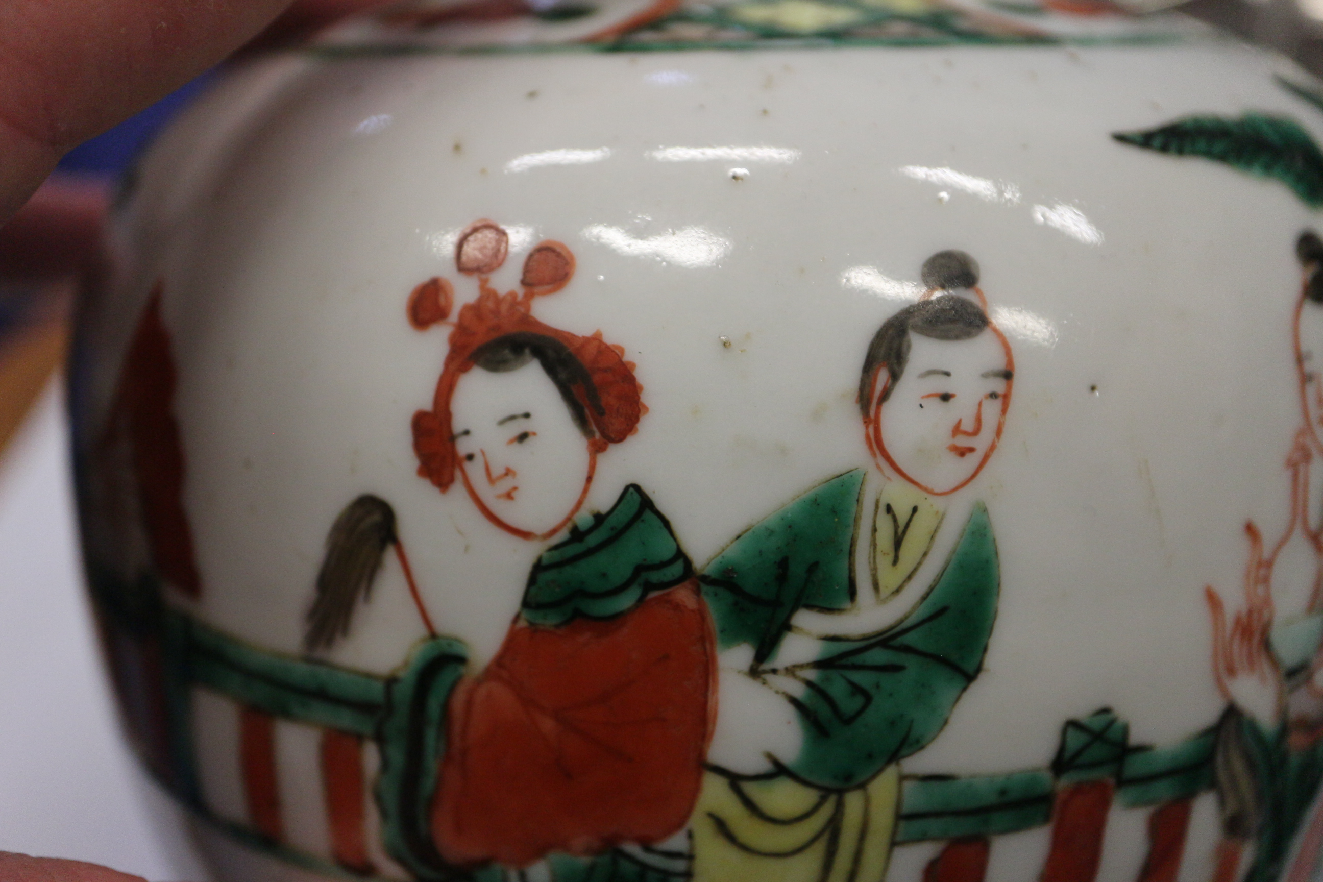 A Chinese 19th century famille verte ginger jar, 5" high (lacking cover), another similar ginger jar - Image 11 of 19