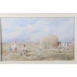 David Cox Jr?: watercolours, rural scene with horses and figures, 9" x 15 1/2", in gilt frame, and