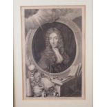 An 18th century engraving of Alexander Pope, three similar portraits, Robert Boyle and William