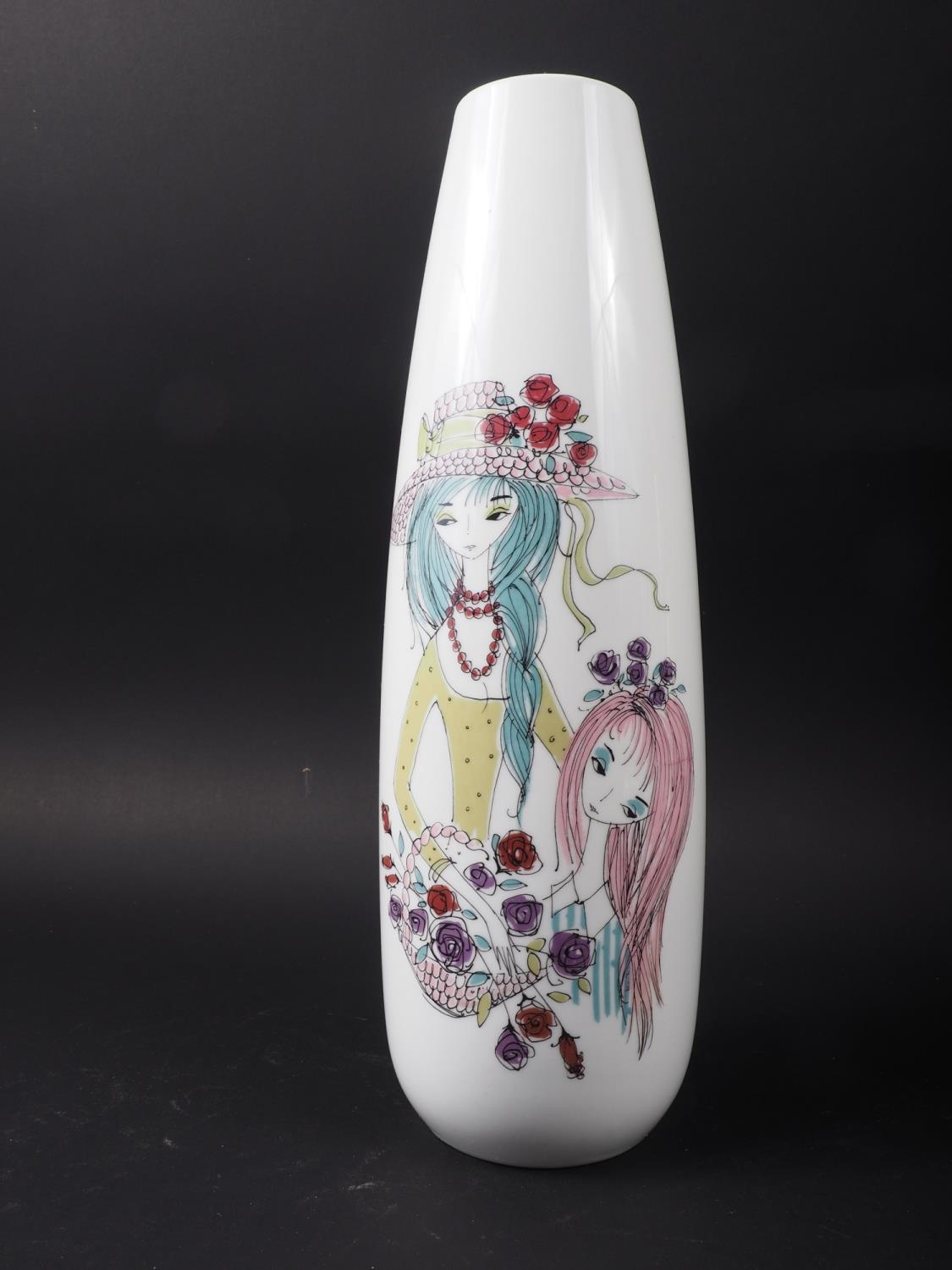 A 1960s German porcelain vase with figure decoration, 13 1/2" high