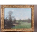 George Harrison: an oil on board landscape, 18" x 23", in gilt decorated frame