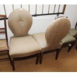 A pair of modern polished as walnut hall chairs with padded seats and backs