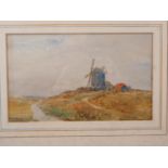 A W Rich: watercolours, windmill with sheep, 5 1/2" x 9 1/4", in gilt frame