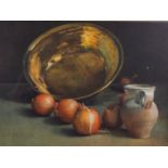 Sir William Nicholson: watercolours, still life, brass bowl and onions, "National Bronze Medal