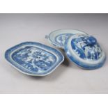A Chinese blue and white hot plate and matched cover with landscape decoration, 9 1/4" dia, and a