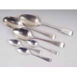 Two Georgian silver tablespoons, an "Old English" pattern tablespoon and three silver teaspoons, 6.