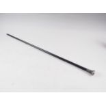 An ebony evening cane with silver handle, 36" long (no ferrule)