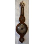 A 19th century rosewood and brass inlaid banjo barometer, thermometer and hygrometer, by Josiah