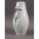 A Limoges Art Nouveau style limited edition vase with relief handles, formed as flowers, 18/450, 18"